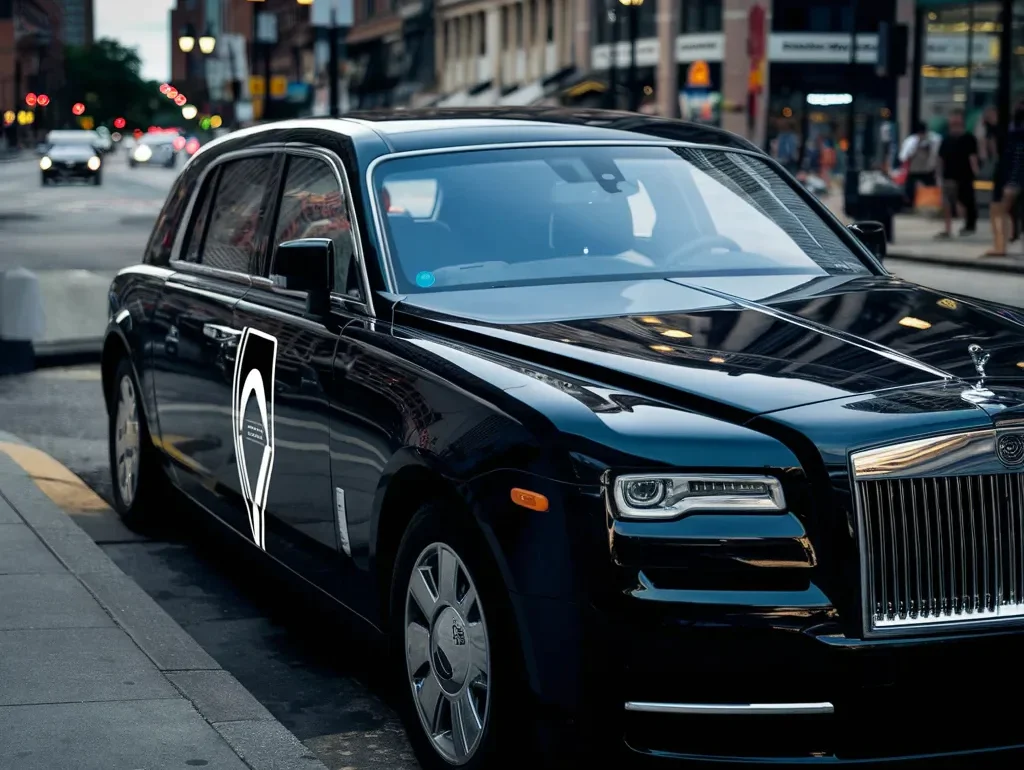 Luxury black limousine parked on a city street