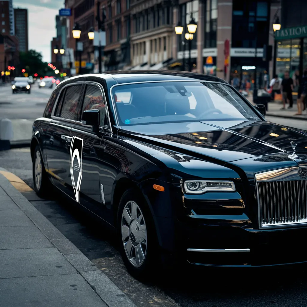 Luxury black limousine parked on a city street