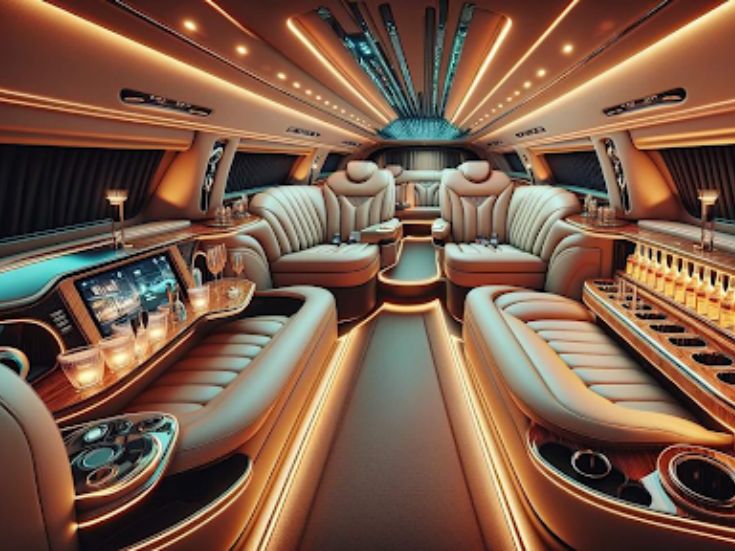 Elegant limousine interior with lighting