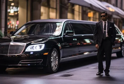 AA Limousine and Sedan chauffeur assisting customer with luggage