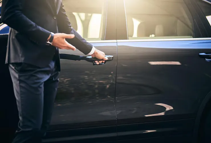 Luxury black limousine parked in Bowie MD for VIP transportation