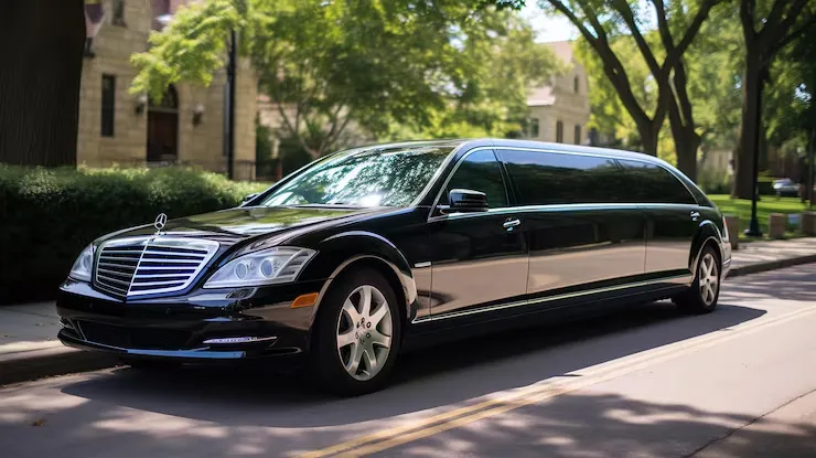 Professional chauffeur opening limo door for client in College Park MD
