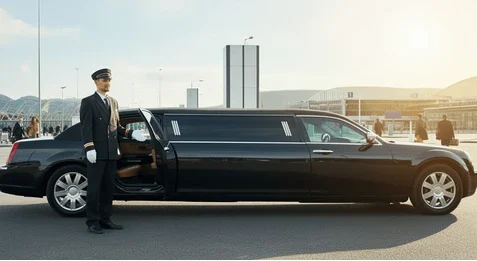 Wedding couple stepping out of luxury limousine in Hyattsville