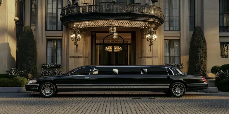Professional chauffeur opening limo door in Downtown Washington DC