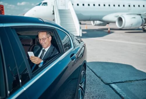 Couple enjoying a stylish limo ride through Downtown Washington DC