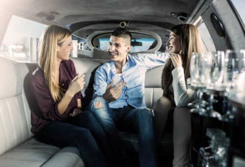 Nighttime luxury limo ride through Bowie city streets