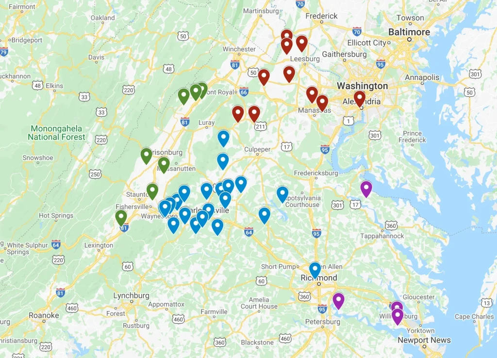 Virginia Wineries Map | Northern Virginia Wine Country Guide