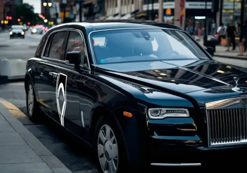 Luxury black limousine parked on a city street